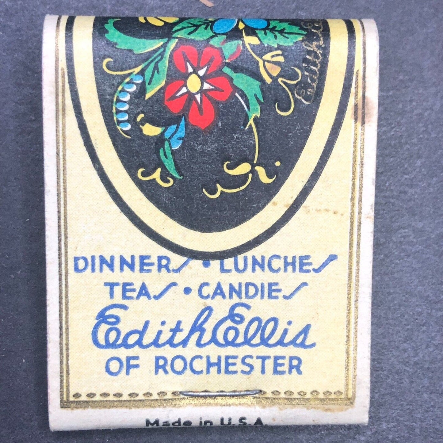 Edith Ellis Restaurant Rochester, NY Full Matchbook c1938-40's Very Scarce VGC