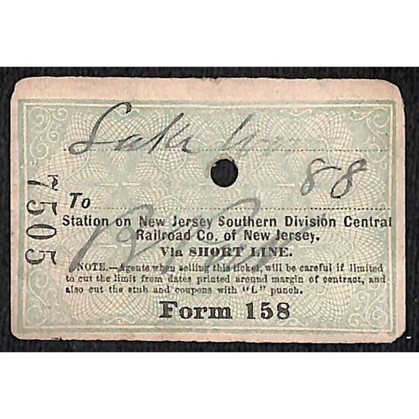 New York & Long Branch Railroad 1896 Ticket North Asbury Park #7505