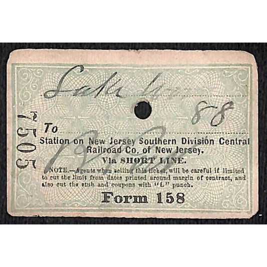New York & Long Branch Railroad 1896 Ticket North Asbury Park #7505