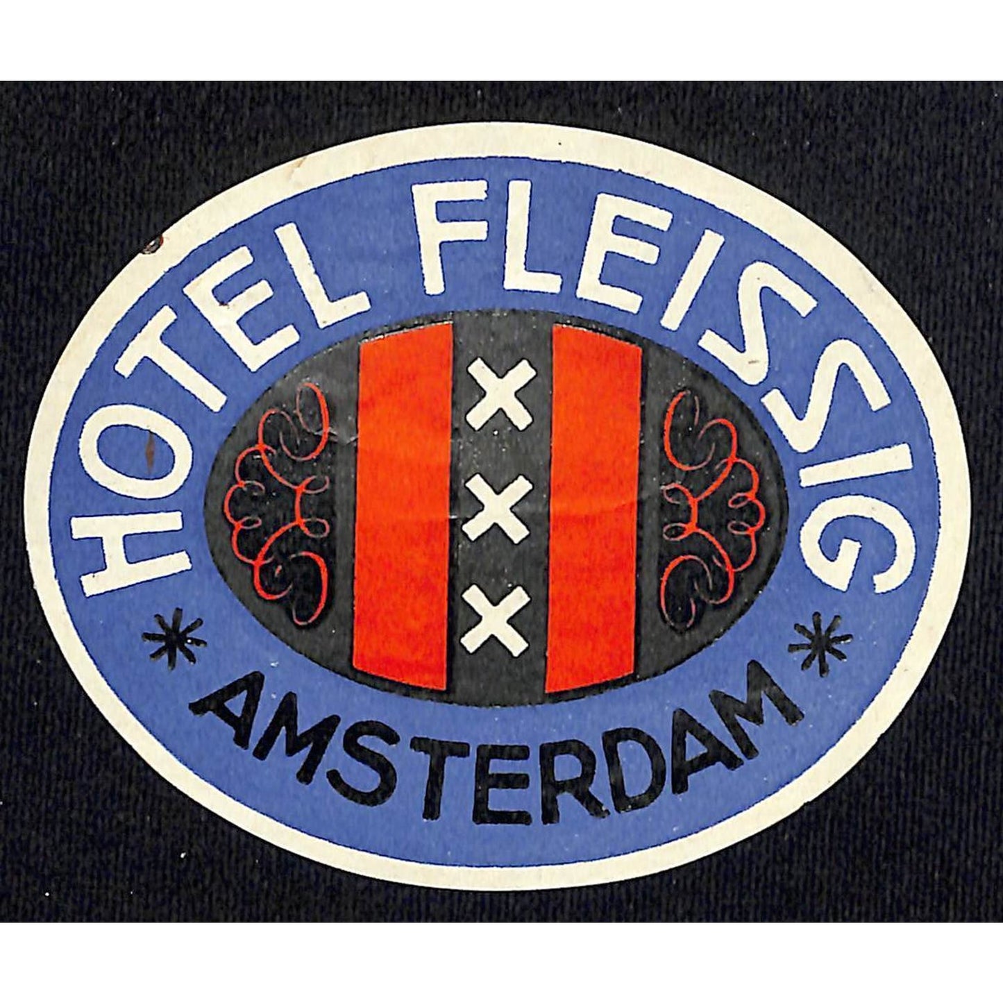 Hotel Fleissig Amsterdam Luggage Label Vintage NOS VGC Scarce
