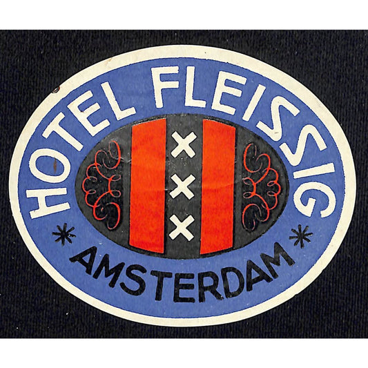 Hotel Fleissig Amsterdam Luggage Label Vintage NOS VGC Scarce