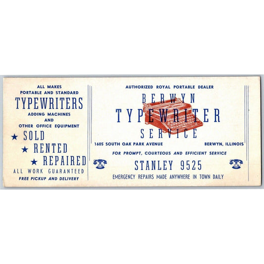 Berwyn, IL Ink Blotter Typewriter Service Repairs Sales Rentals c1947