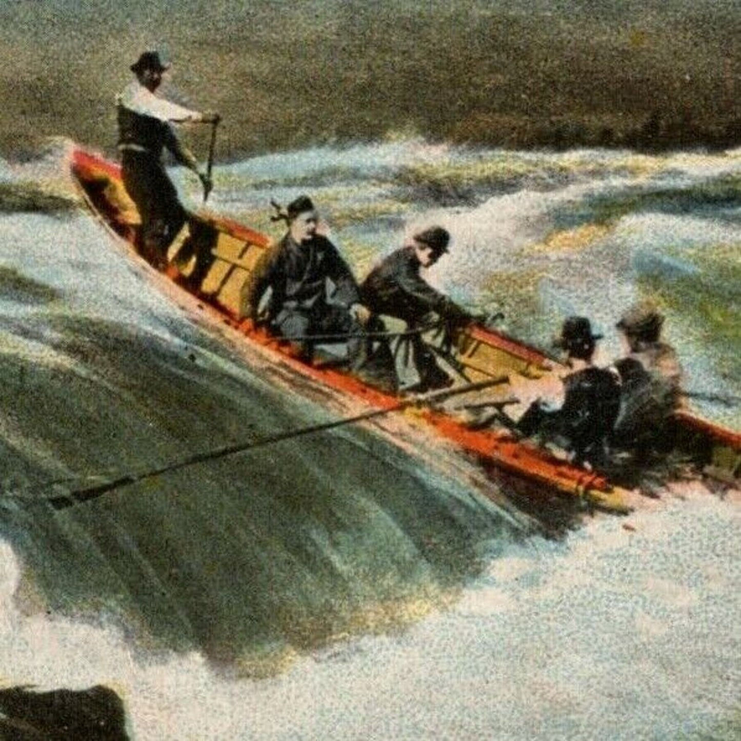 Big John and Party Shooting Lachine Rapids, Montreal Canada Vintage Postcard NP