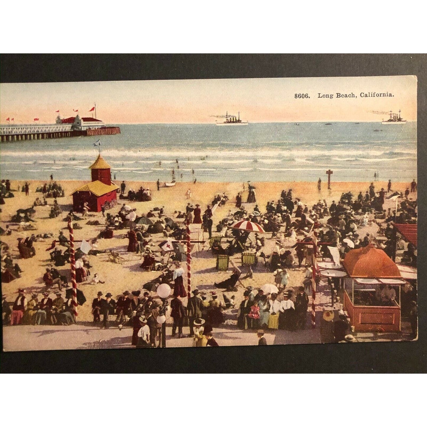 Vintage Postcard - Bathers at Beach Near Pier - Long Beach, California