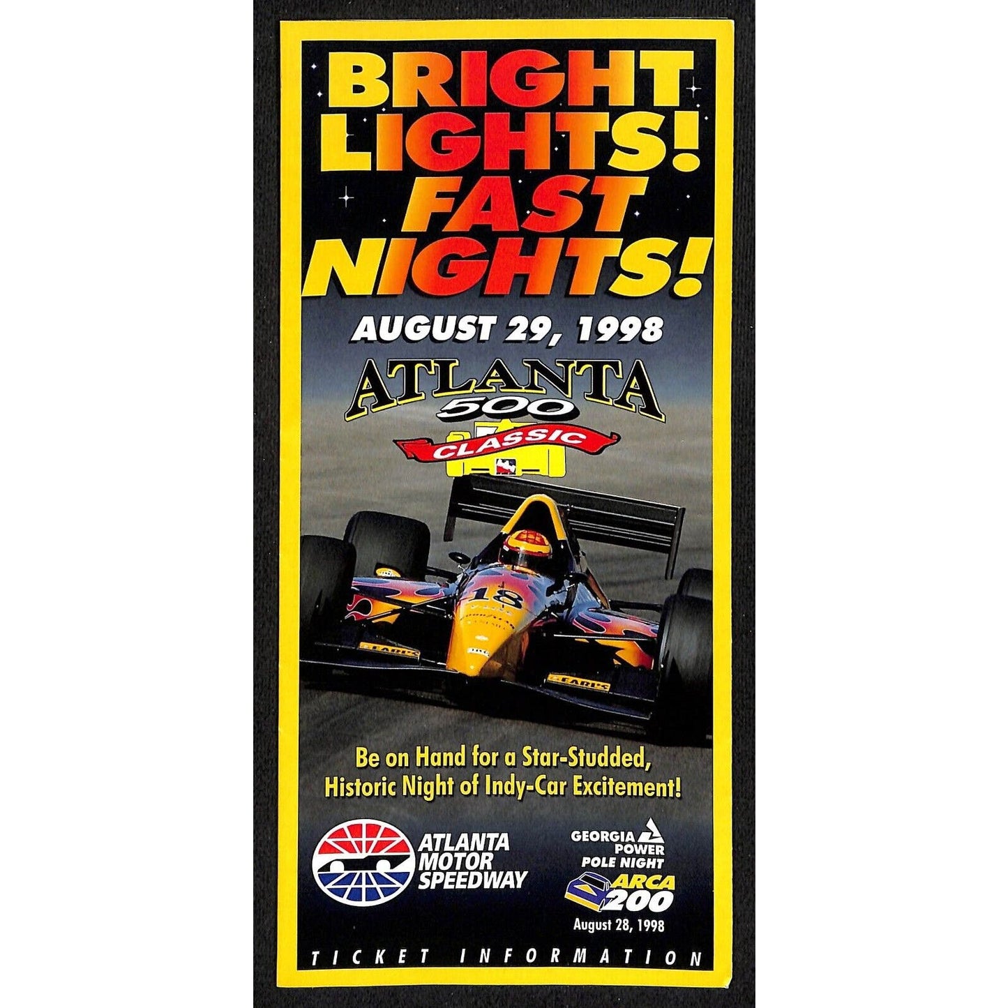 1998 Atlanta 500 Classic Indy Racing - Atlanta Motor Speedway Brochure - VGC