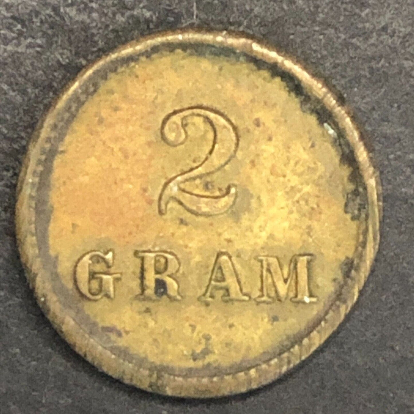 Apothecary Weight 2 Gram Brass Token 15.4mm Scarce