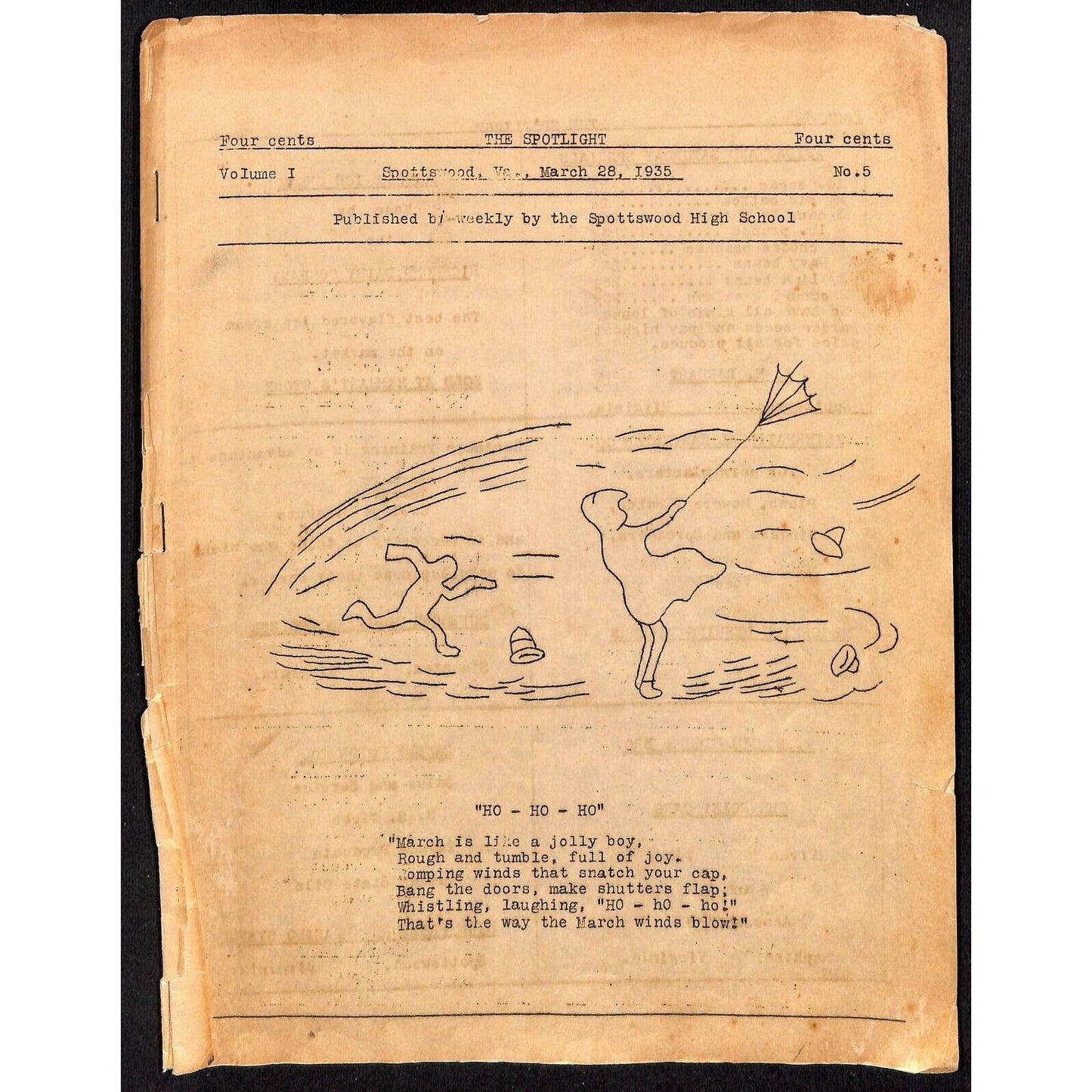 1935 Spottswood, VA "The Spotlight" Spottswood High School Monthly Mar 28 8pp