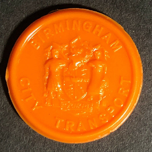 Birmingham City Transport England Plastic Token Peach Orange? 2D 22mm c50's-60's