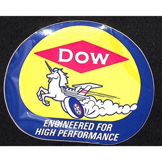DOW "Engineered for High Performance" Racing Auto Sticker c1970 Unicorn