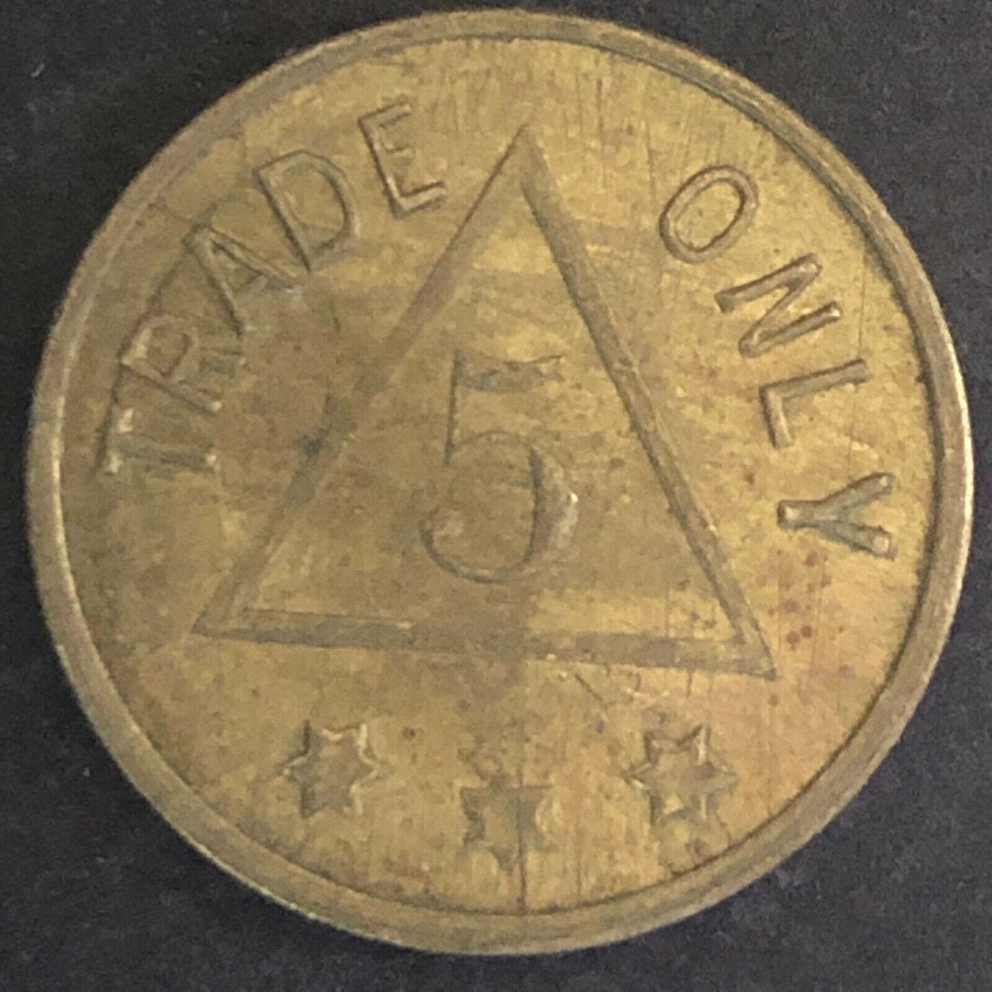 Vintage 21mm Brass Trade Only "5" Triangle Stars "499" Token
