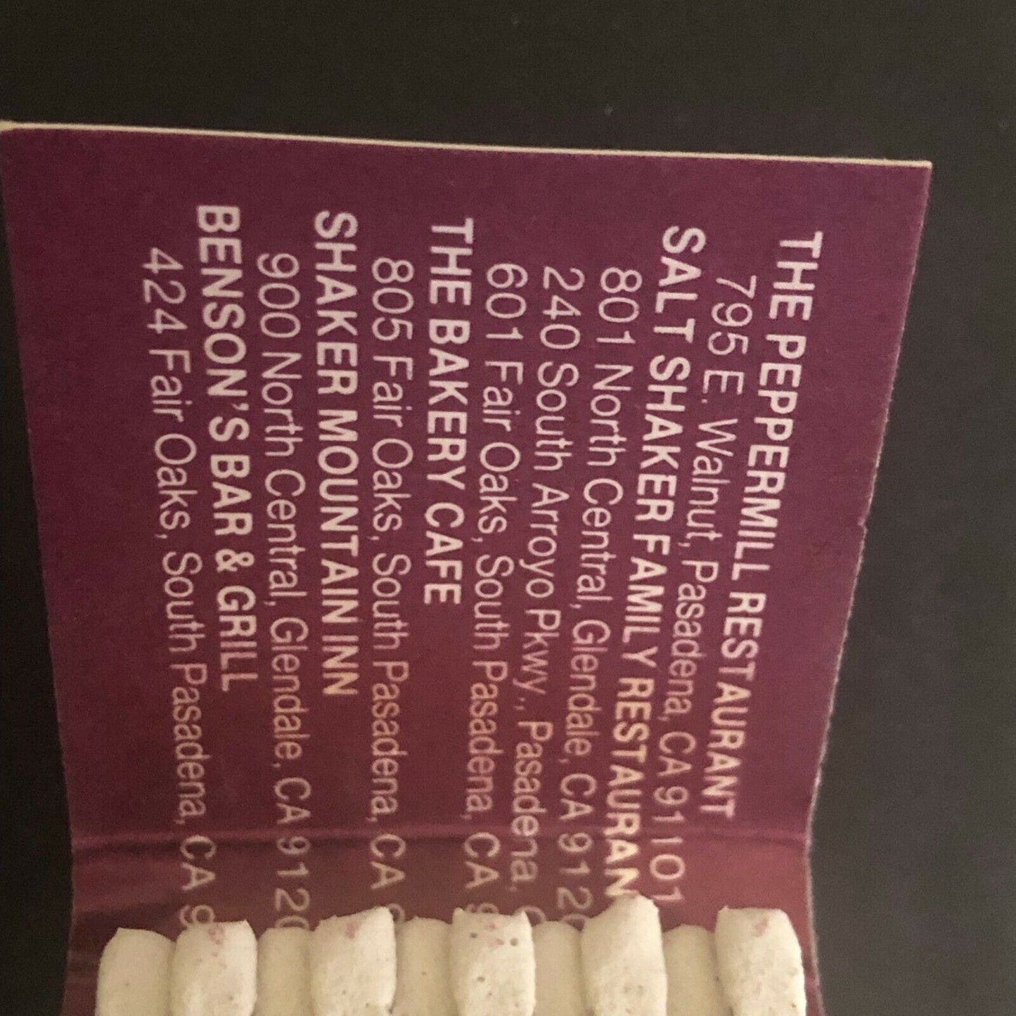 Vintage c1980's-90's Full Matchbook "Benson's, Peppermill, Bakery" Pasadena, CA