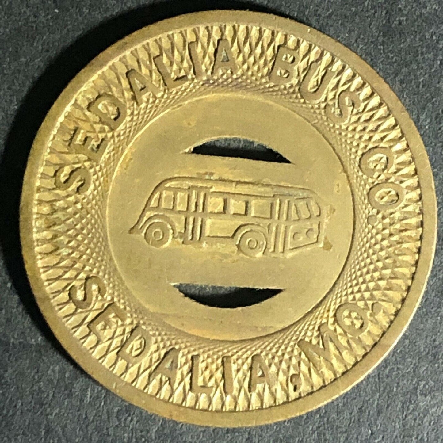 Scarce Sedalia Bus Co. MO G/F One Fare Transit Token -- 22mm c1940's
