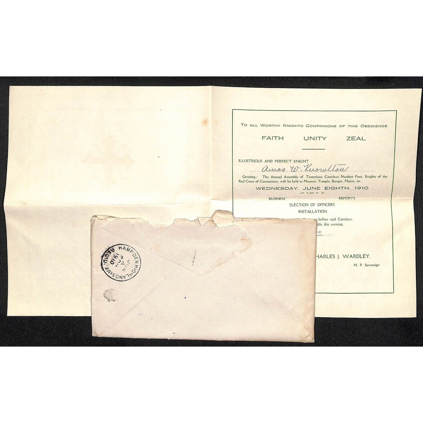 Newburgh ME Amos W. Knowlton* 1910 Bangor Order of the Red Cross of Constantine