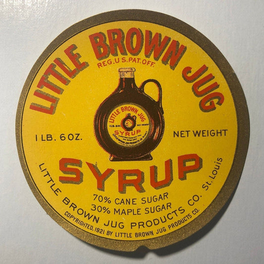 Little Brown Jug Syrup St. Louis Unused NOS Bottle Label c1930's VGC 3" Gilt