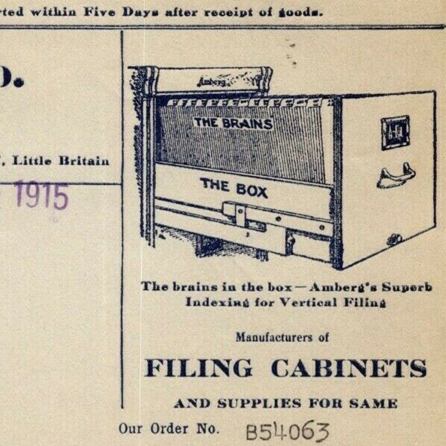 1915 "Amberg File & Index" Filing Cabinets Billhead Letterhead Duane St. NYC