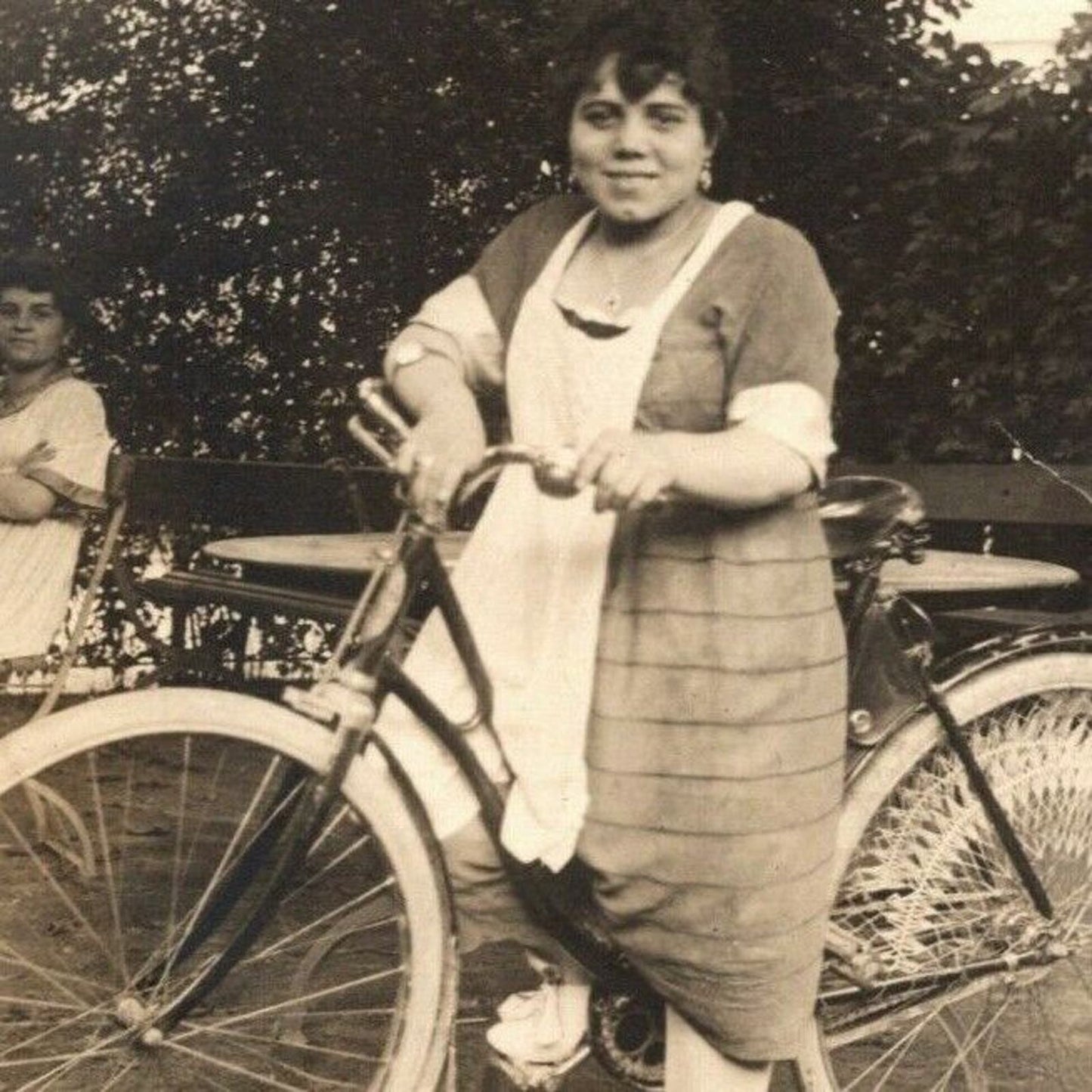 Vintage RPPC Postcard c1906 Woman Posing Outdoors w/ Bicycle - Unposted