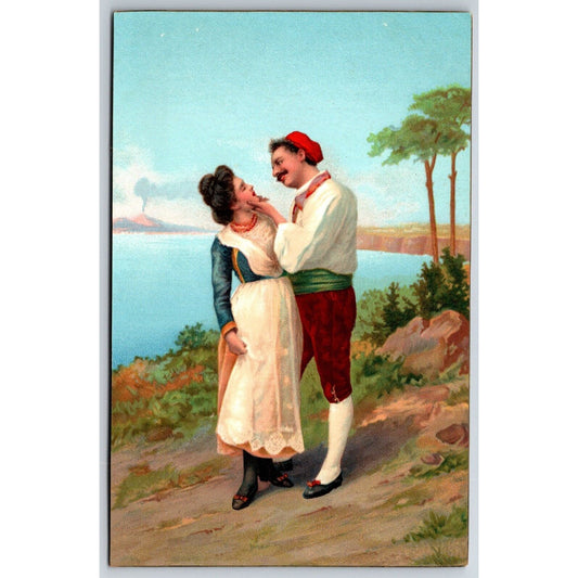 Italian Postcard Romantic Couple Outdoors 1901-1907 NP VGC