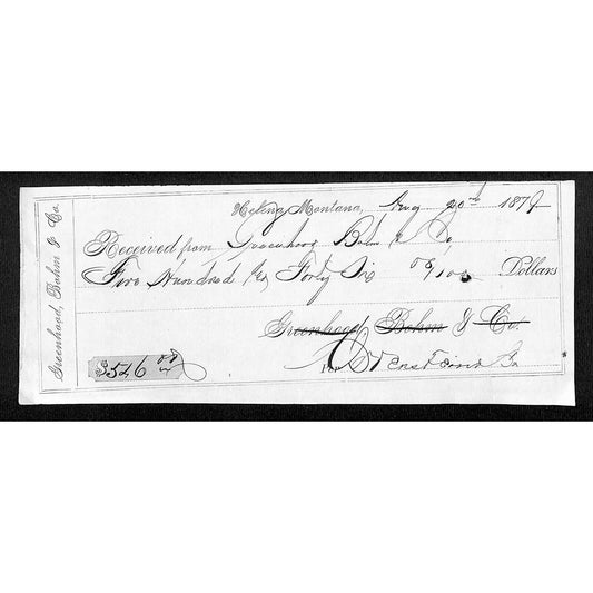 Helena Montana Greenhood Bohm & Co (Clothiers) 1879 Payment Receipt *Handwriting