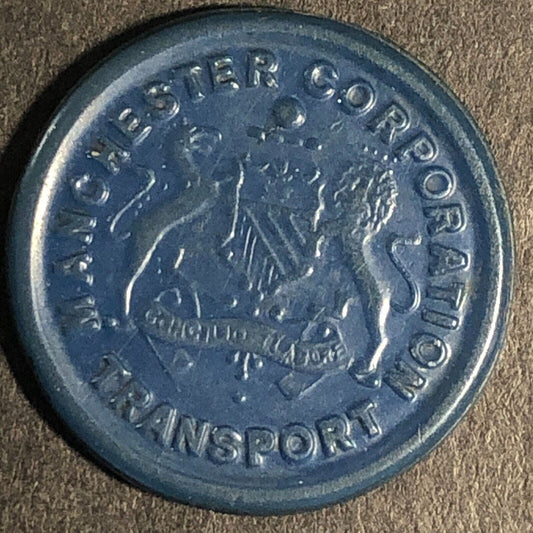 Manchester Transport Corporation Plastic Dark Blue 1/2D 22mm c1950's-60's