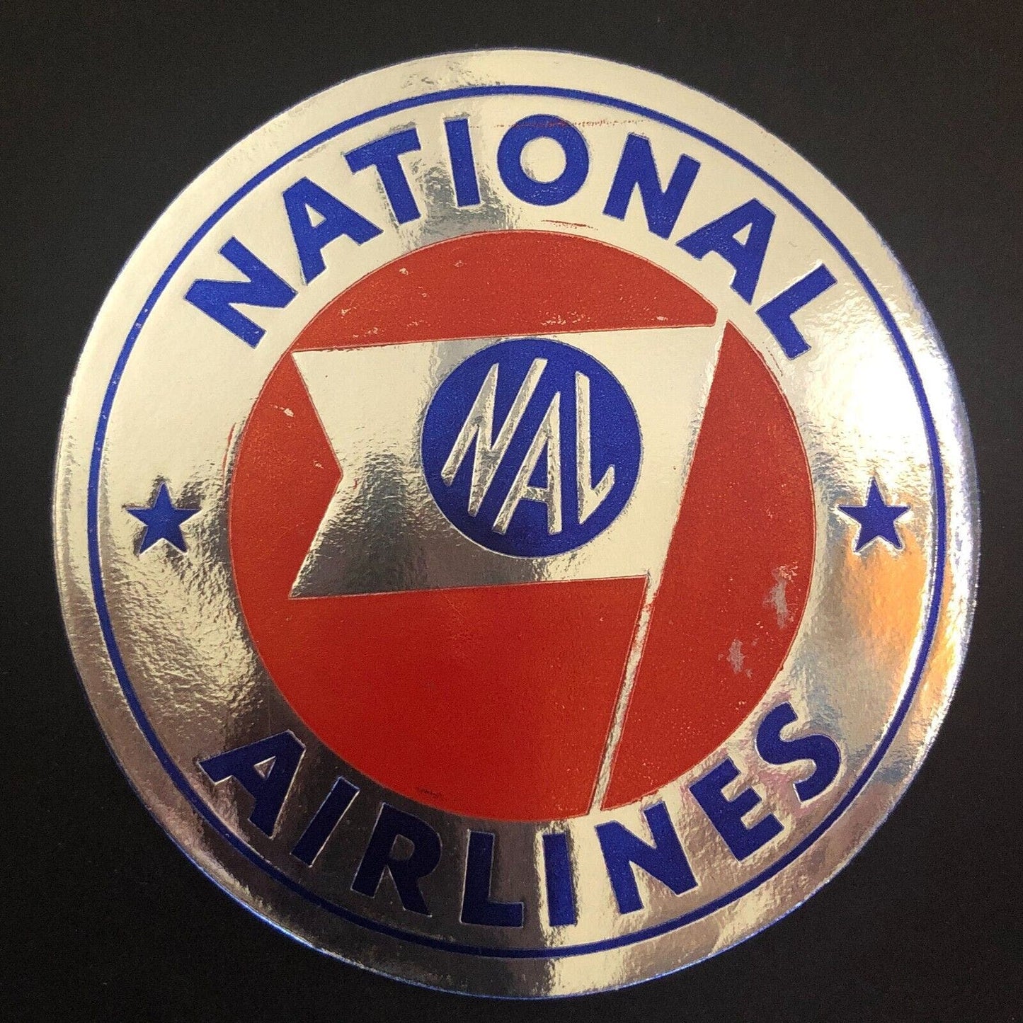 National Airlines (1934-80) NAL Airline Foil Luggage Label Embossed VGC