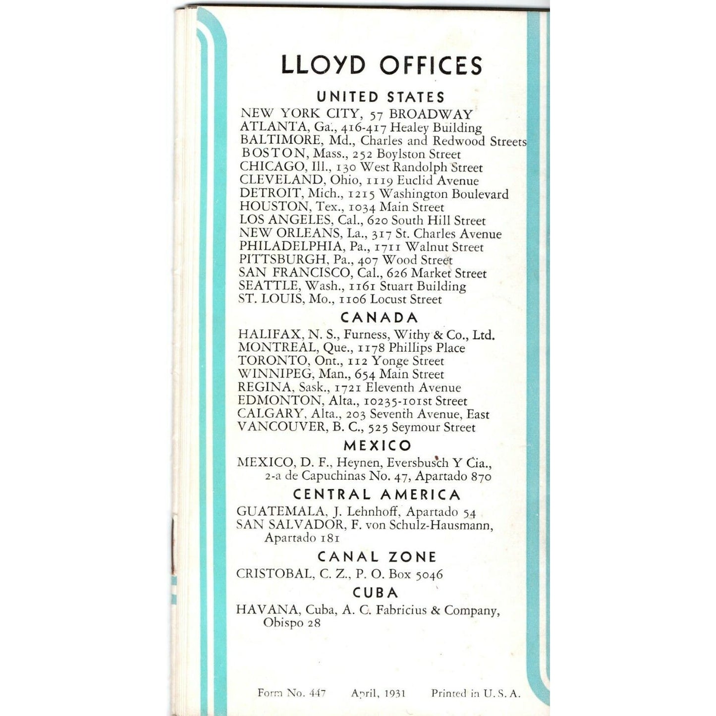 North German Lloyd Cruise Line Bremen 1931 Second Class Brochure 16pgs. VGC