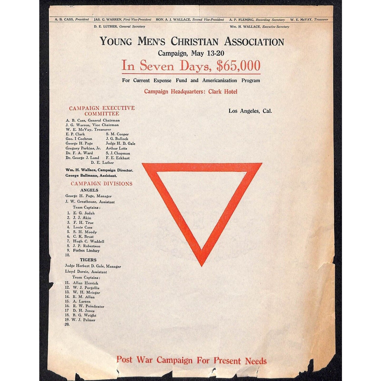 YMCA Los Angeles WWI "Post War Campaign for Present Needs" Letterhead (3 of 4)