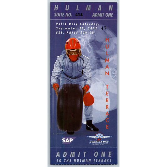 2002 Indianapolis Formula One Grand Prix Racing Hulman Suite Ticket Stub #47