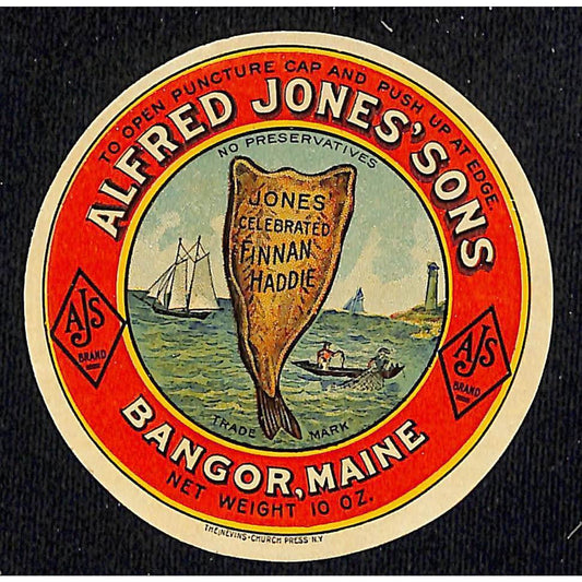 Alfred Jones' Sons Finnan Haddie Haddock Bangor, ME Vintage Label NOS VGC