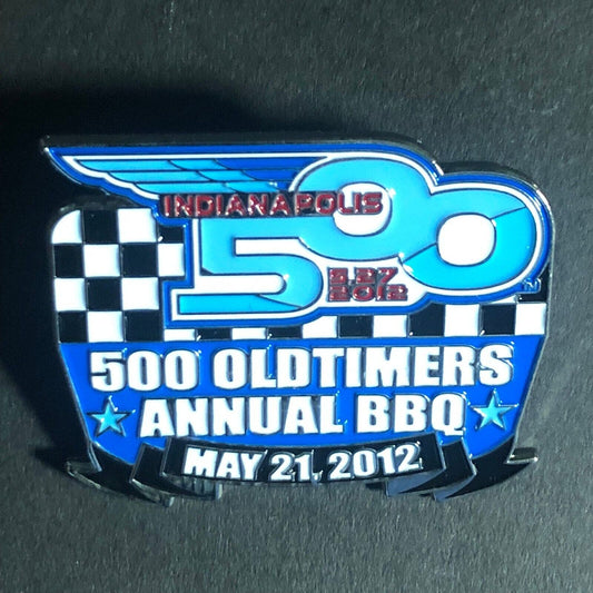 2012 Indy 500 Oldtimers Old Timers Annual BBQ Enameled Lapel Hat Pin NOS Scarce