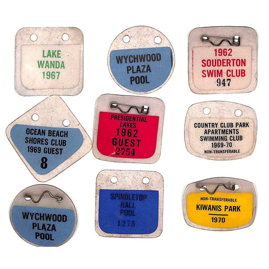 Group of 9 Used Mostly Plastic 1960's-70's Pool Beach Park Club Pass Key Fobs