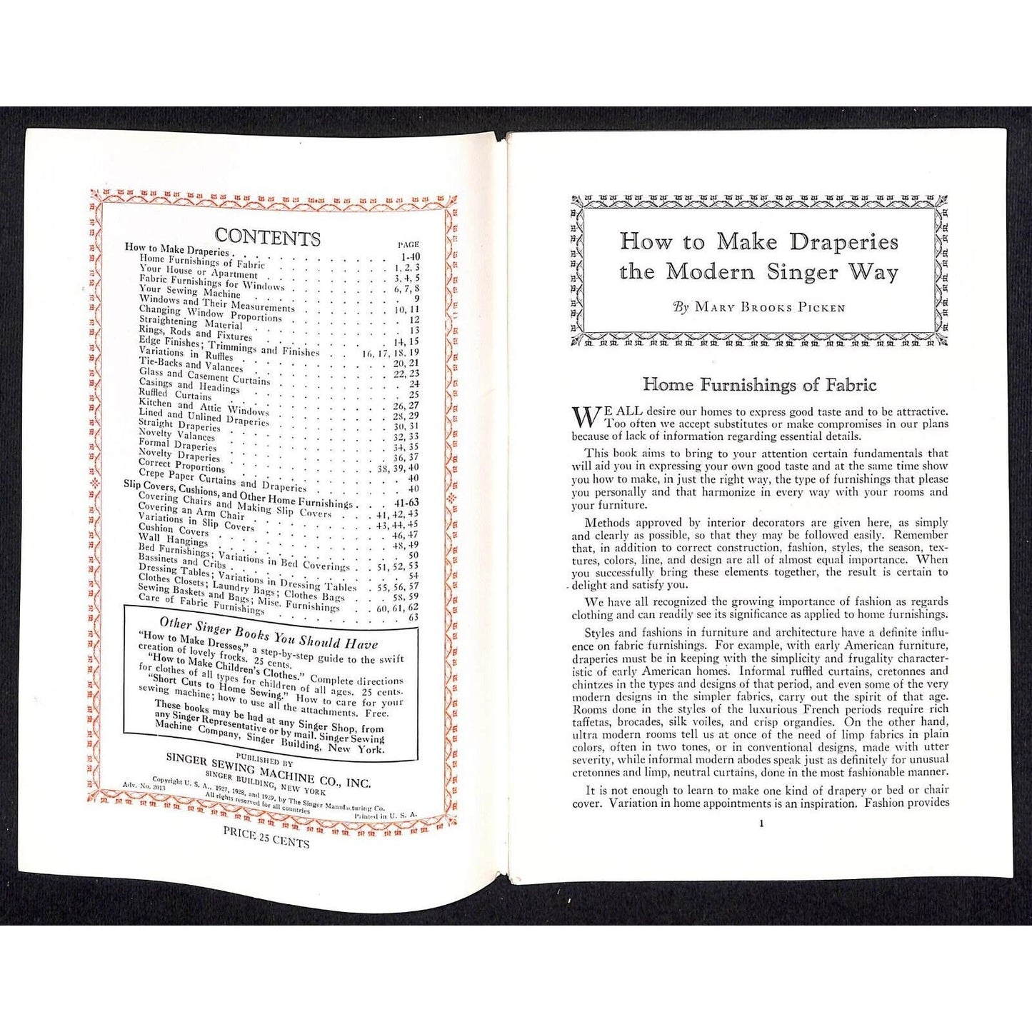 How to Make Draperies The Modern Singer Way 1929 Booklet 64pp Singer Sewing VGC