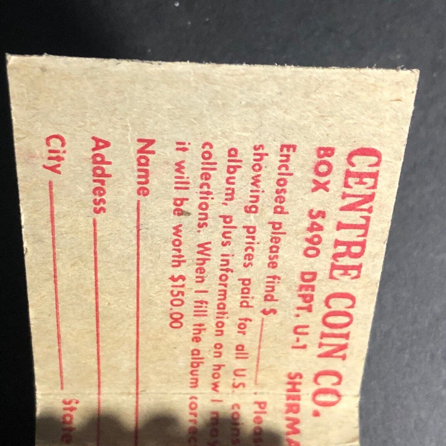 "We Pay $150 for Only 59 Lincoln Pennies" Mail Offer Matchbook c1968-73 VGC