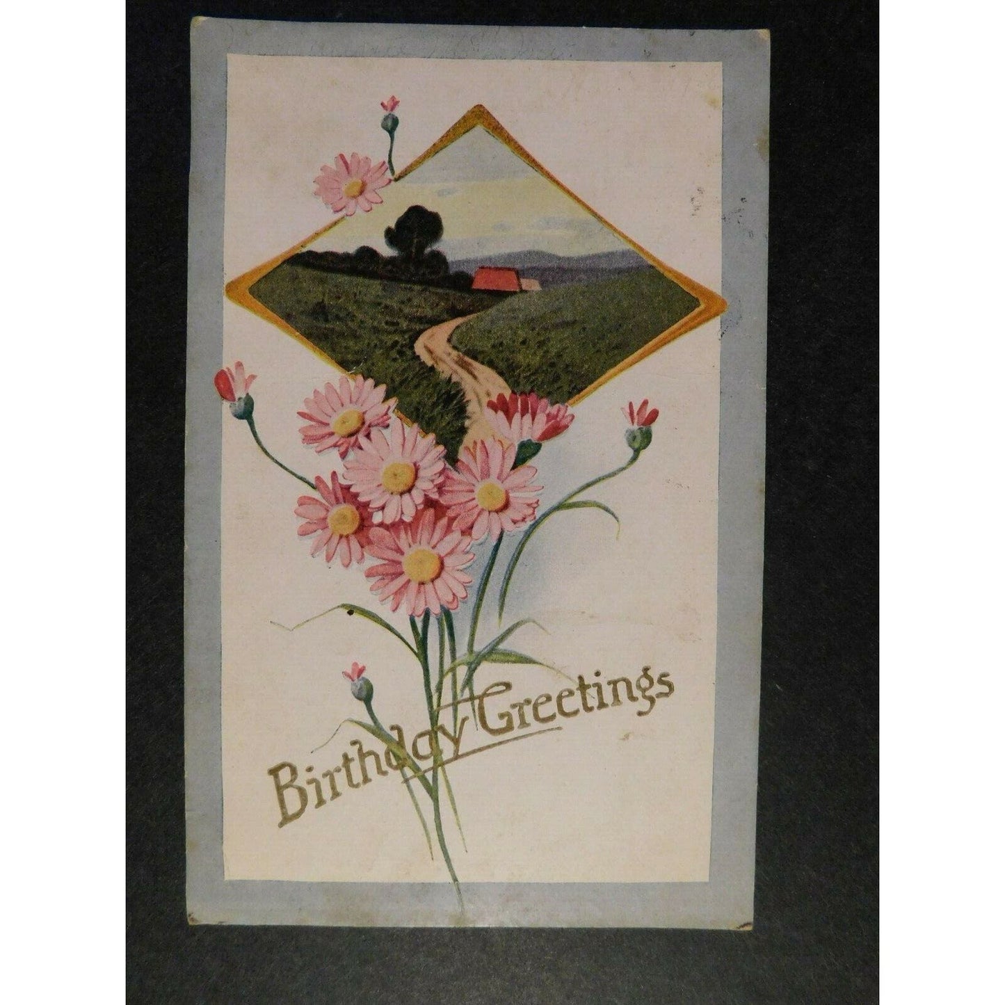 Vintage Birthday Postcard - Flowers Hillside Stream c1911