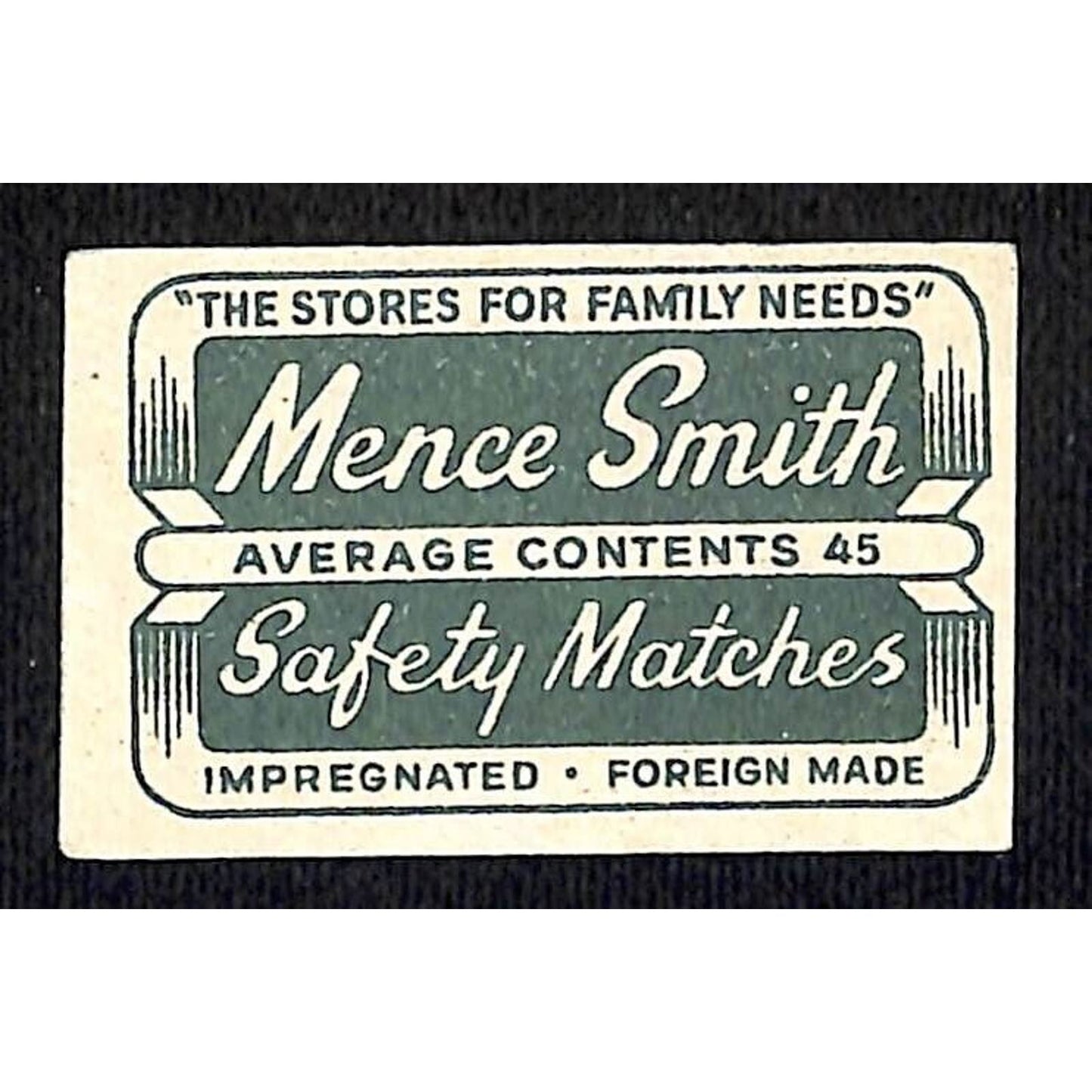 Vintage Matchbox Label "Mence Smith" Stores Impregnated South London c1930's-44