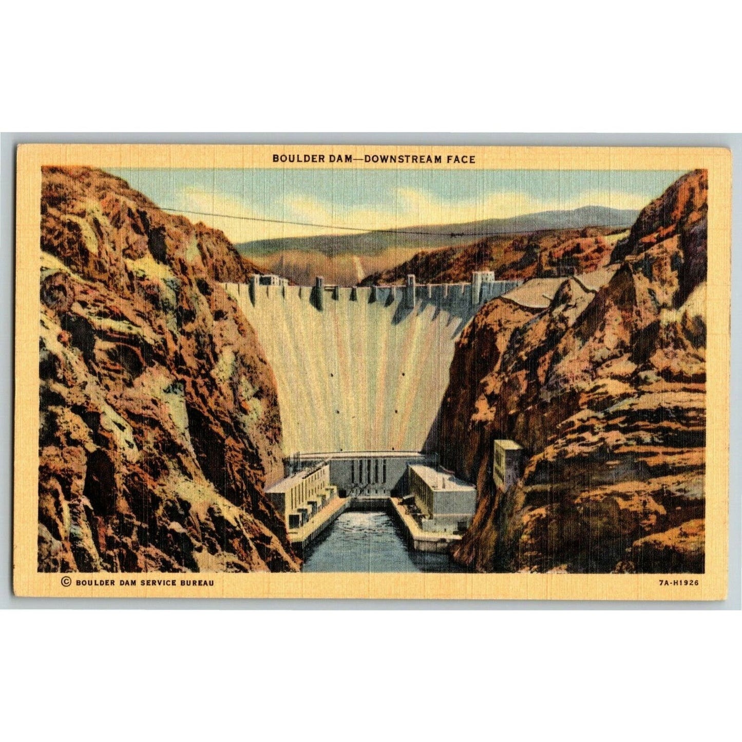 c1935-45 "Boulder Dam - Downstream Face" Nevada Vintage Unposted Linen Postcard