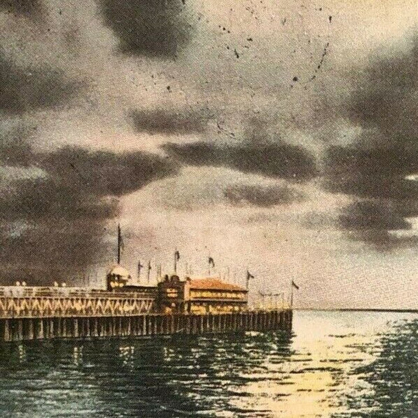 Vintage Postcard - Moonlight Scene at Long Beach, California