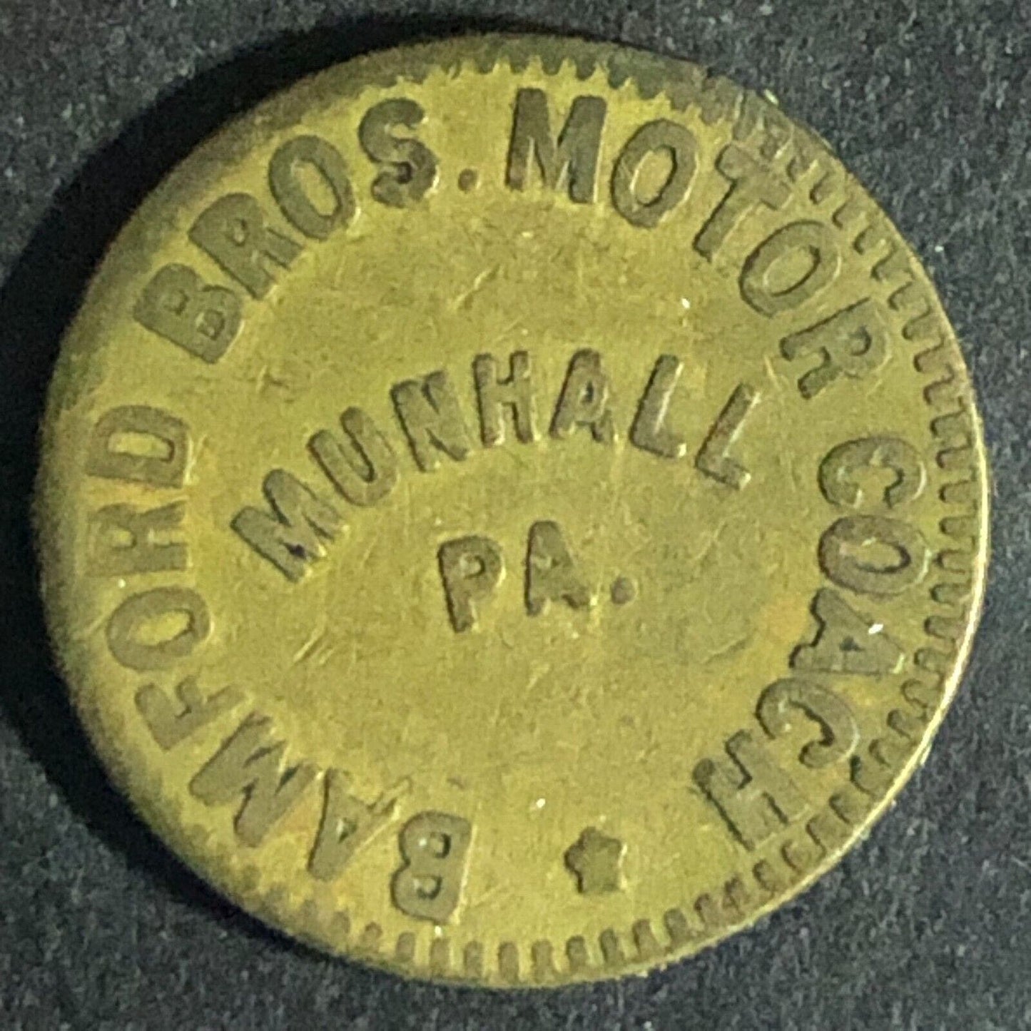 Bamford Bros. Motor Coach Munhall, PA Brass G/F One Fare Token 19.1mm
