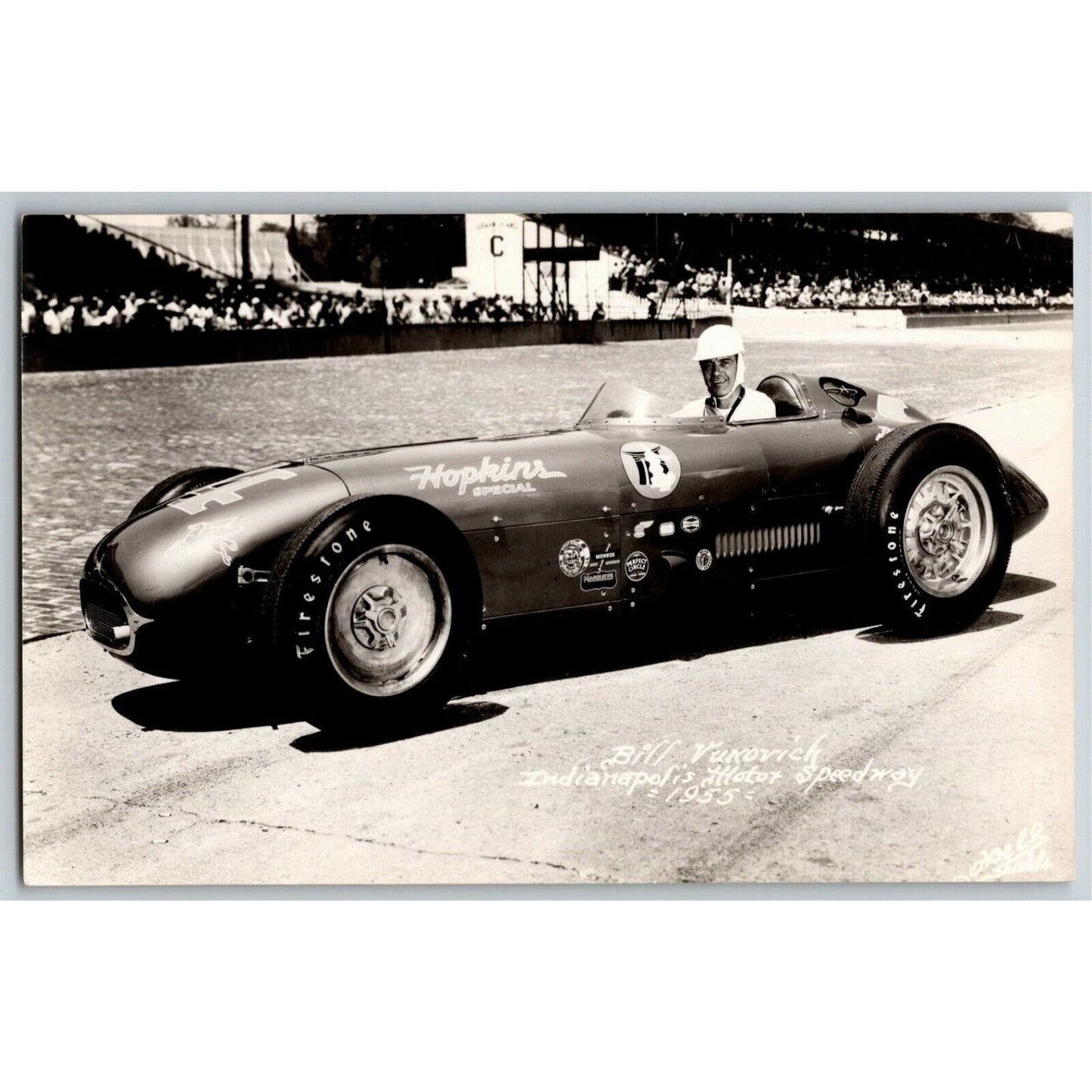 Indy 500 RPPC Postcard "1955 Bill Vukovich" Official Race Photo Unposted VGC