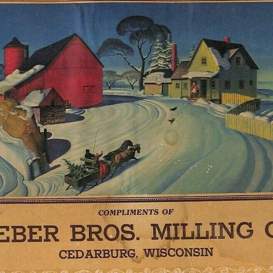 1944 Weber Bros. Milling Co. Cedarburg, Wisconsin Calendar w/ Monthly Pockets