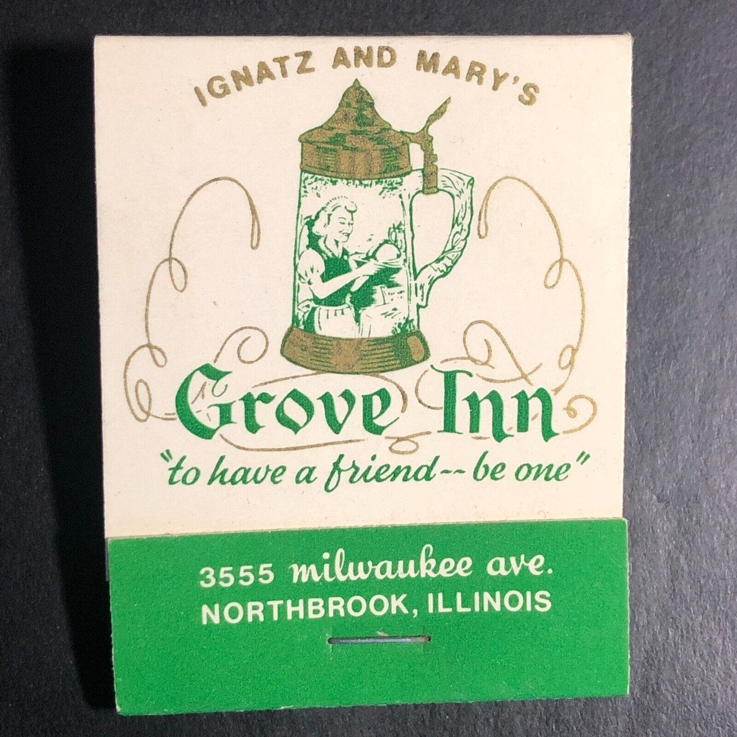 Grove Inn Restaurant Northbrook, IL Full Matchbook c1974-84