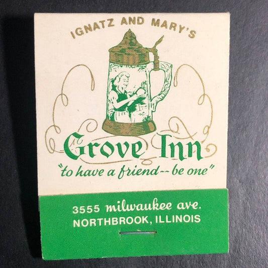 Grove Inn Restaurant Northbrook, IL Full Matchbook c1974-84