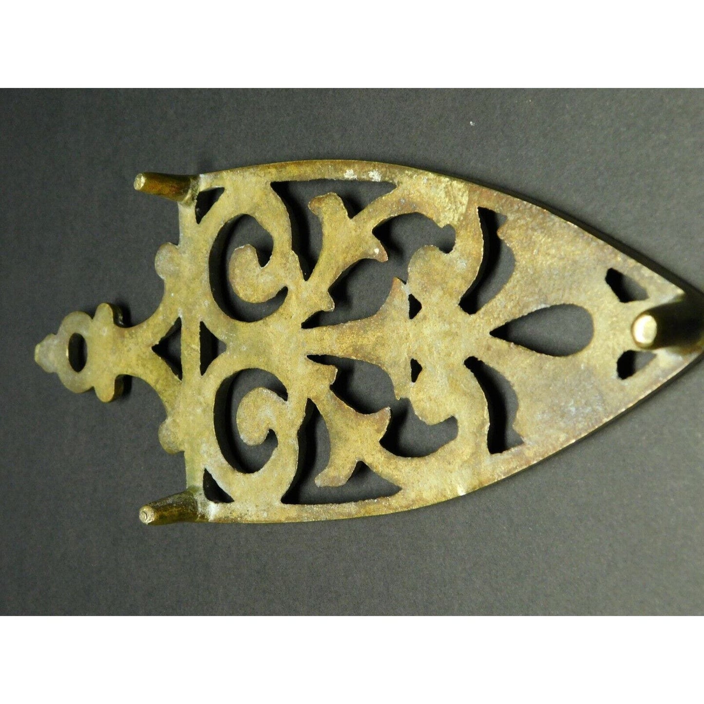 Footed Polished Brass Colored Sad or Flat Iron Trivet - 8 1/2"