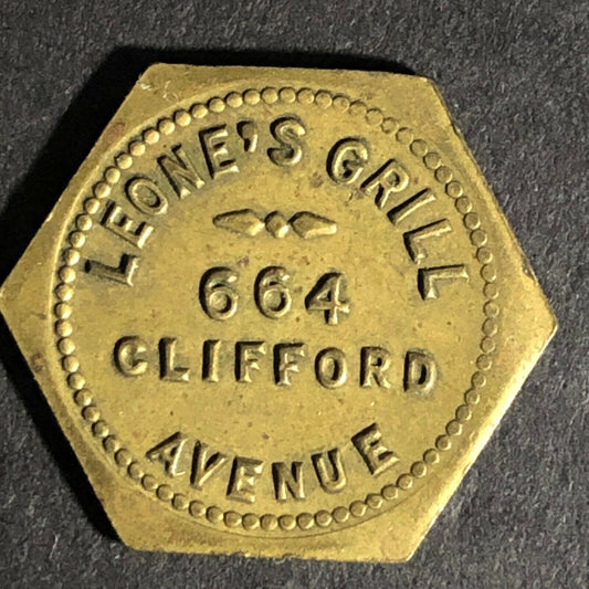 Leone's Grill (Rochester, NY) Brass Token - 20mm Hexagon c1944-48