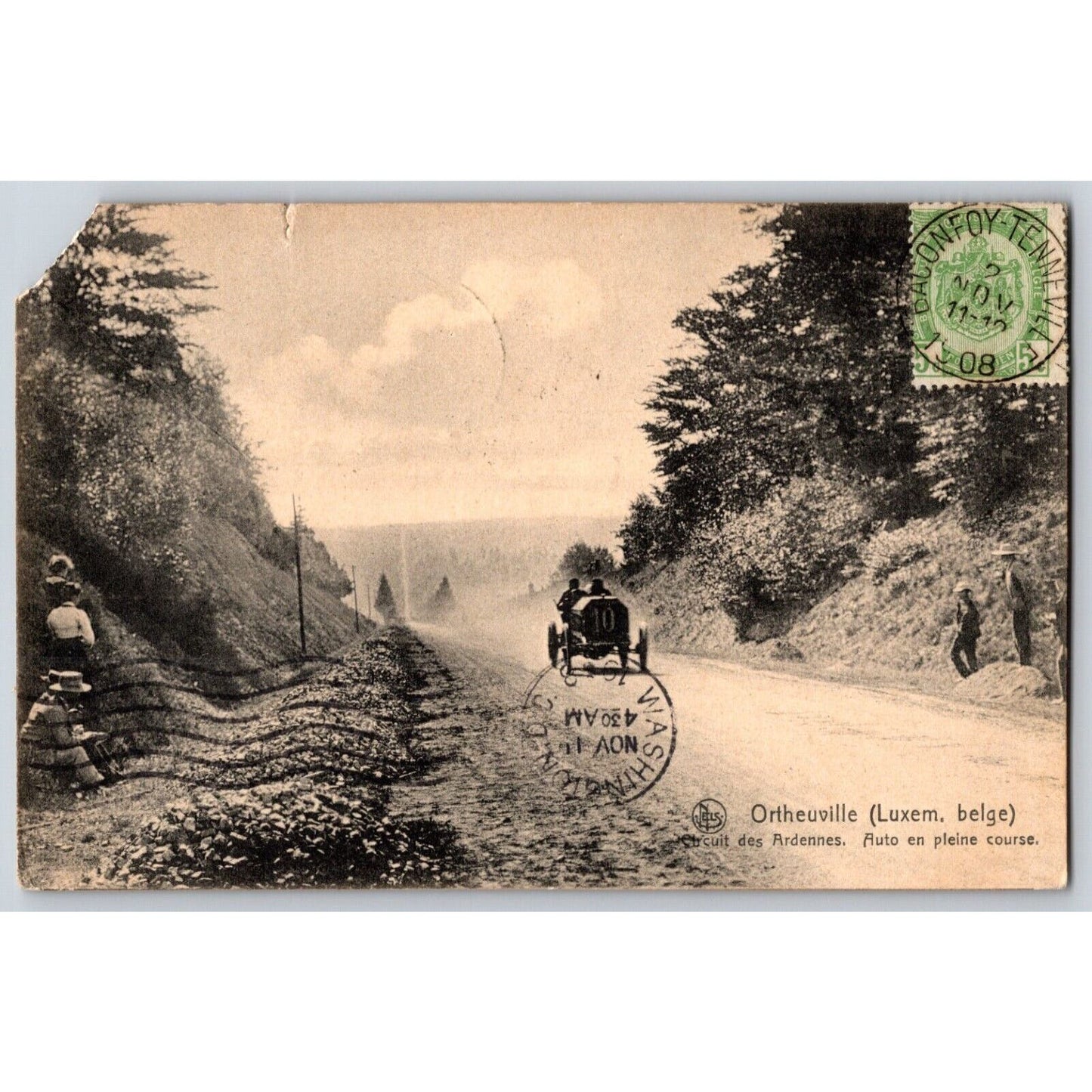 Auto Racing Postcard 1908 "Ortheuville Circuit des Ardennes" Scarce