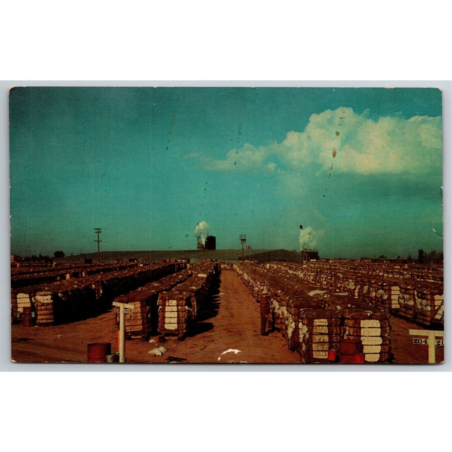 Vintage Postcard - Cotton Storage Yard, San Joaquin Valley, Central CA