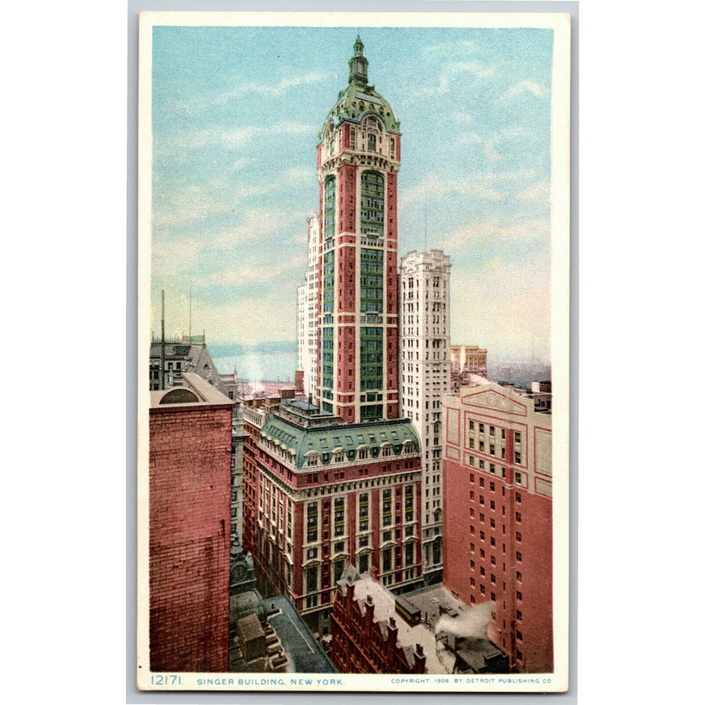 Vintage c1915-24 New York Postcard "Singer Building"