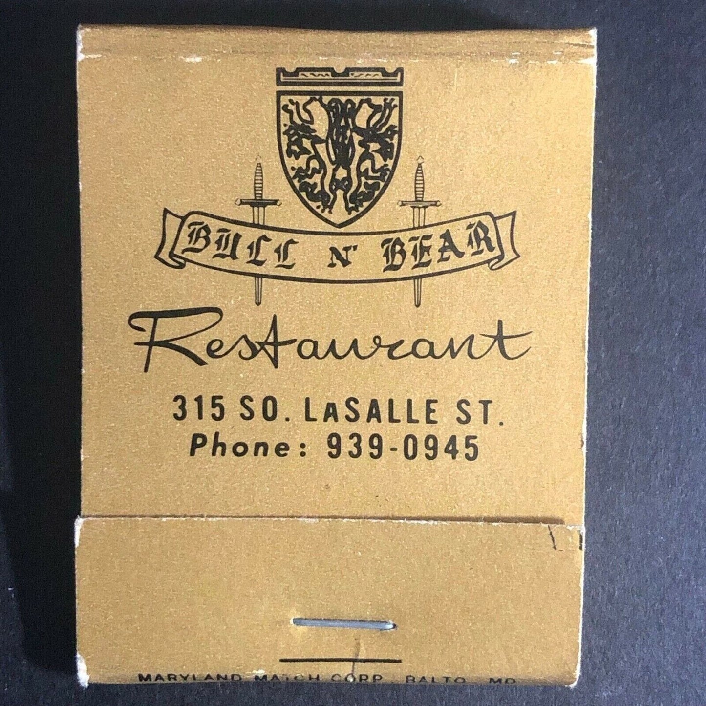 "Bull N' Bear Restaurant" Chicago c1970's Full Matchbook