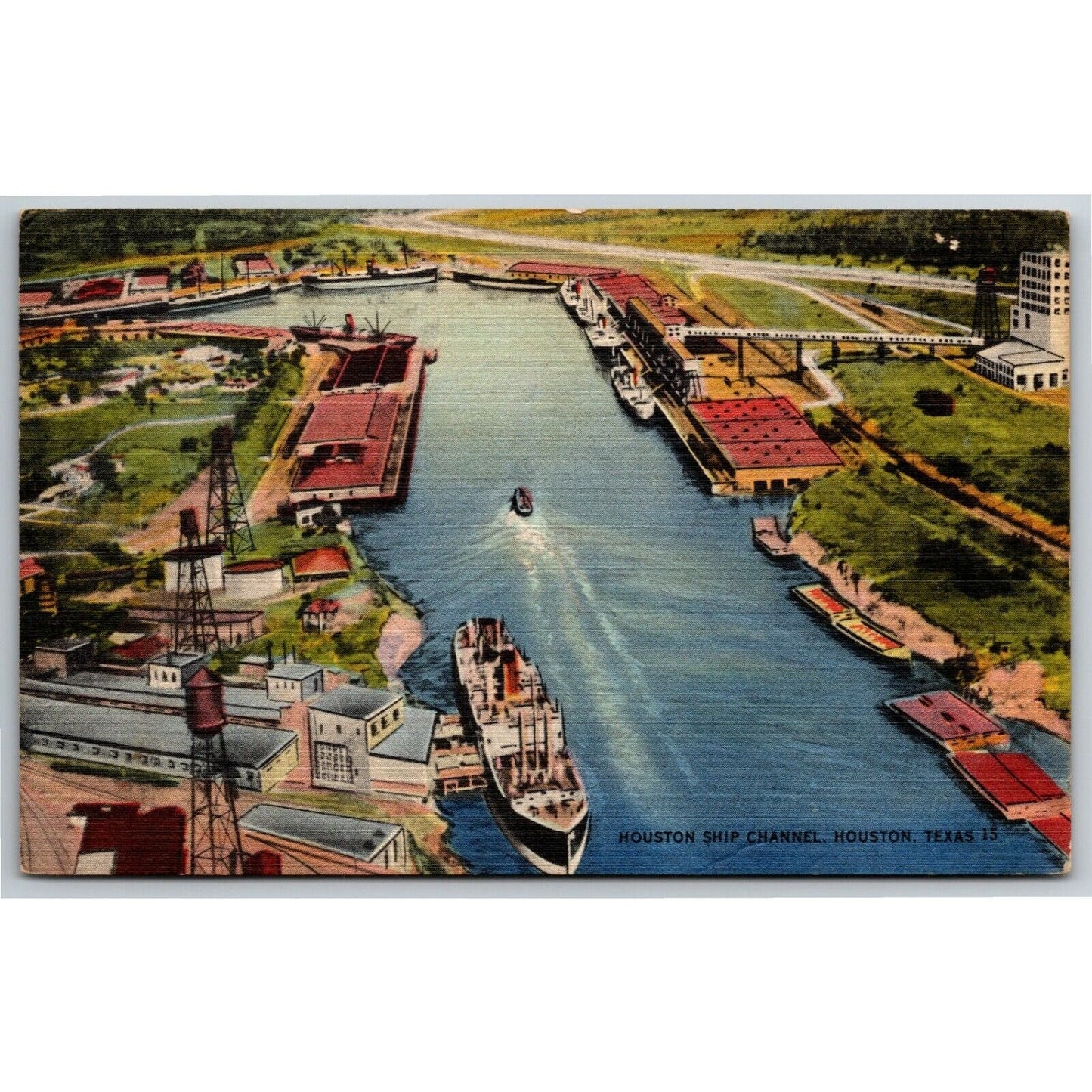 Vintage Linen Postcard Houston (Cargo Shipping) Ship Channel Texas - Unposted