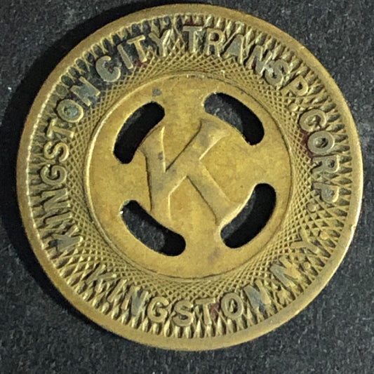Kingston City Transp. Corp. (NY) Brass G/F One Fare Transit Token "K" 20mm