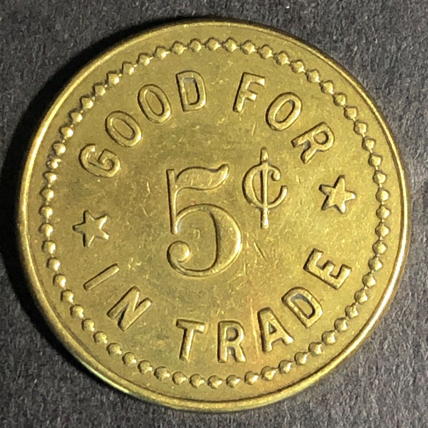 Wiley's Place Hillsboro Oregon - G/F 5c Brass Trade Token "W" 22mm